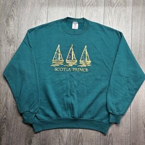 Vintage Jerzees Scotia Prince Sailboat Sweatshirt Mens XL Teal Green 90s USA